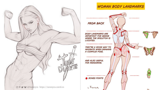 Viewing Deck Blog копия 2 Illustration of a strong woman posing with arm flex, alongside a guide to female body landmarks for drawing anatomy. | Sky Rye Design Illustration of a strong woman posing with arm flex, alongside a guide to female body landmarks for drawing anatomy.