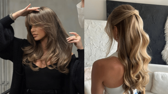 Viewing Deck Blog копия Side-by-side of woman with layered haircut and another with a half-up hairstyle, showcasing trendy hair looks. | Sky Rye Design Side-by-side of woman with layered haircut and another with a half-up hairstyle, showcasing trendy hair looks.