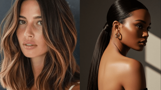 Viewing Deck Blog Two women showcasing different hairstyles: wavy with highlights and sleek ponytail, both with natural makeup. | Sky Rye Design Two women showcasing different hairstyles: wavy with highlights and sleek ponytail, both with natural makeup.