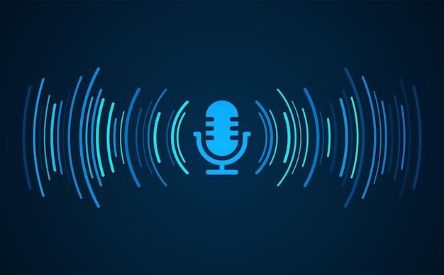 Voice Vectors - Download Free High-Quality Vectors from Freepik _ Freepik Microphone icon with blue sound waves on a dark background, symbolizing audio recording or podcasting. | Sky Rye Design Microphone icon with blue sound waves on a dark background, symbolizing audio recording or podcasting.
