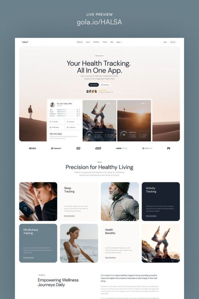 Website 💡 UI_UX Design ideas Website Design ideas in 2024 _ Minimal website design Web layout Preview of HALSA app for comprehensive health tracking, featuring sleep, activity, and wellness management tools. | Sky Rye Design Preview of HALSA app for comprehensive health tracking, featuring sleep, activity, and wellness management tools.