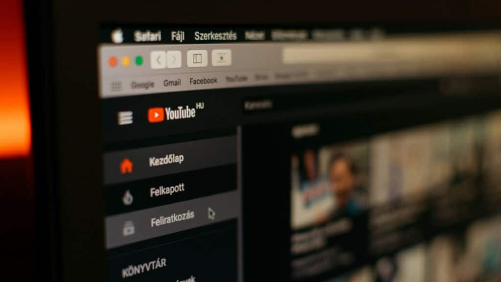 Close-up of a YouTube homepage on a computer screen, displaying menu options in Hungarian.