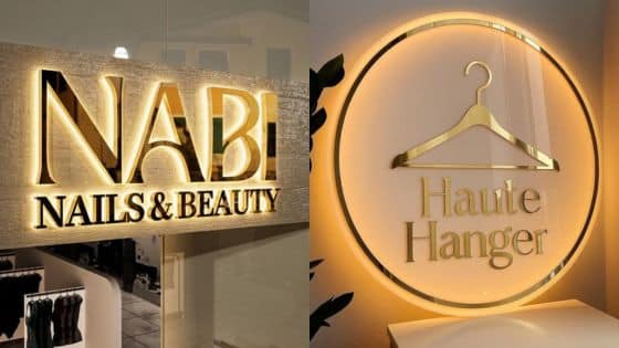 Why Custom Signs Are Worth the Investment for Small Businesses Illuminated signs for Nabi Nails & Beauty and Haute Hanger boutique, glowing with stylish elegance. | Sky Rye Design Illuminated signs for Nabi Nails & Beauty and Haute Hanger boutique, glowing with stylish elegance.