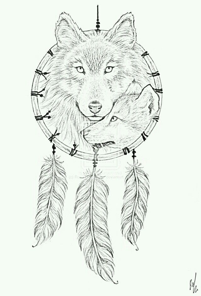 a109439f7b94f0b0ebeeb37ee9175b51 Wolf dreamcatcher sketch with feathers, featuring two detailed wolf heads in a circular design, pencil art. | Sky Rye Design Wolf dreamcatcher sketch with feathers, featuring two detailed wolf heads in a circular design, pencil art.