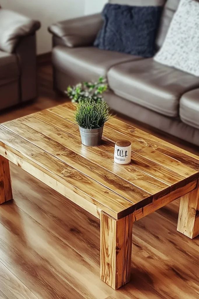 a294d5f4f69ee7c0dbdbcaa183745a84 Rustic wooden coffee table with plant and candle, paired with comfortable sofas in a cozy living room setting. | Sky Rye Design Rustic wooden coffee table with plant and candle, paired with comfortable sofas in a cozy living room setting.