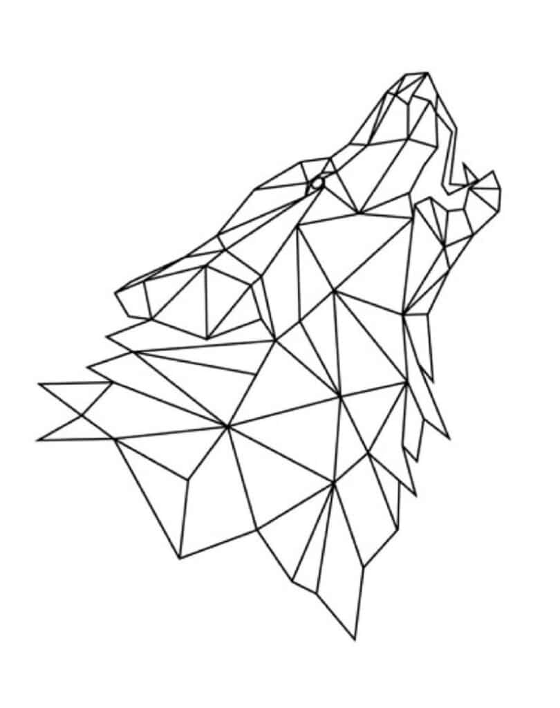 a6502809d2d650475a3ed38e6aa47255 Geometric polygonal wolf head drawing in black lines, howling upwards, on a white background. | Sky Rye Design Geometric polygonal wolf head drawing in black lines, howling upwards, on a white background.