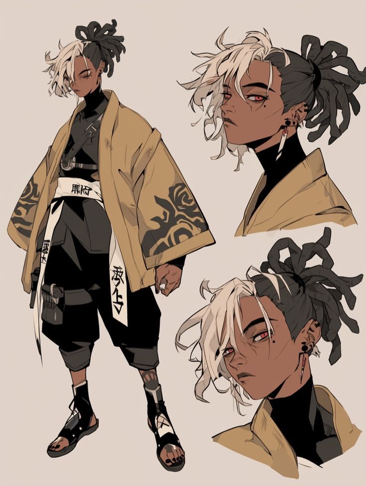 Anime character with braided hair and kimono, featuring a confident expression and intricate clothing design.