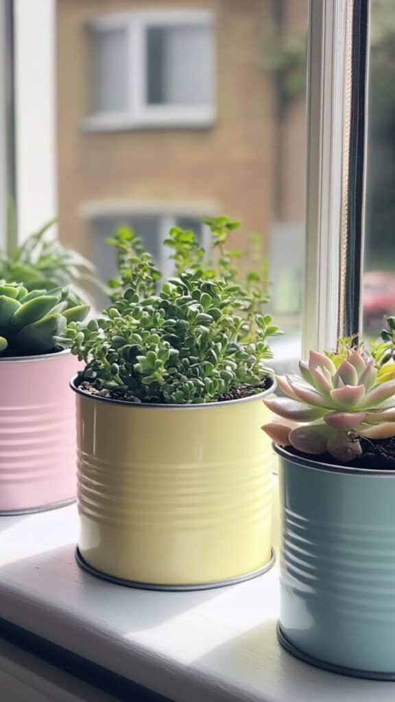 Colorful potted succulents on a sunny windowsill, adding a fresh touch to home decor.