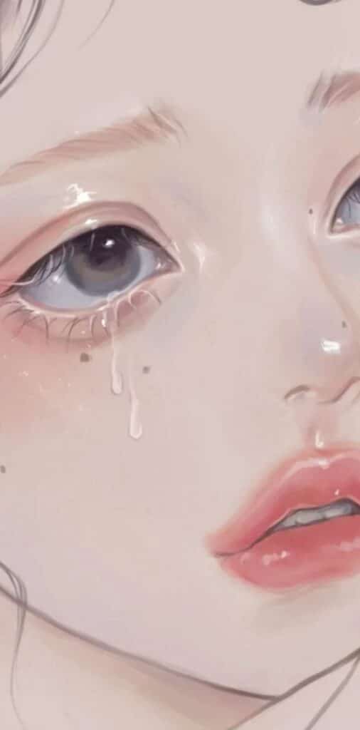 Digital artwork of a sad face with tears streaming from eyes, conveying deep emotion and vulnerability.