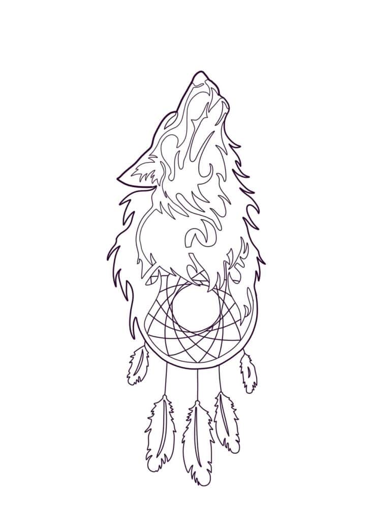 c319dc6629fb40cdf5a4957e88fd53d9 Line art of a howling wolf blended with a dreamcatcher design and hanging feathers, emphasizing nature and spirituality. | Sky Rye Design Line art of a howling wolf blended with a dreamcatcher design and hanging feathers, emphasizing nature and spirituality.