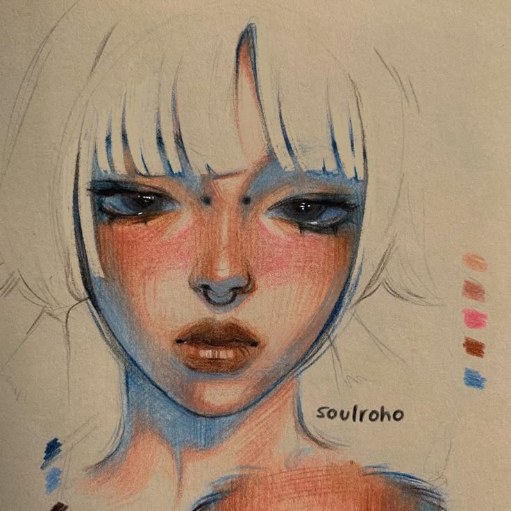 c500ba6f-720b-4966-8667-4c5eb835771c Illustration of a girl with white hair and intense gaze, featuring red and blue hues, by artist soulroho. | Sky Rye Design Illustration of a girl with white hair and intense gaze, featuring red and blue hues, by artist soulroho.