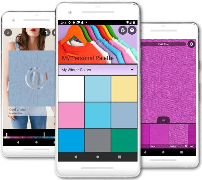 Color palette app displaying personal color selections on smartphone screens.