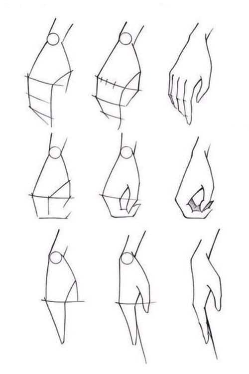 Sketch tutorial showing step-by-step hand drawing techniques, featuring basic shapes and outlines for artists.