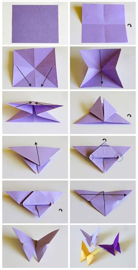 d942ff25a6361d8334de570eefcd69f4 Step-by-step guide to folding an origami butterfly using purple paper. | Sky Rye Design Step-by-step guide to folding an origami butterfly using purple paper.