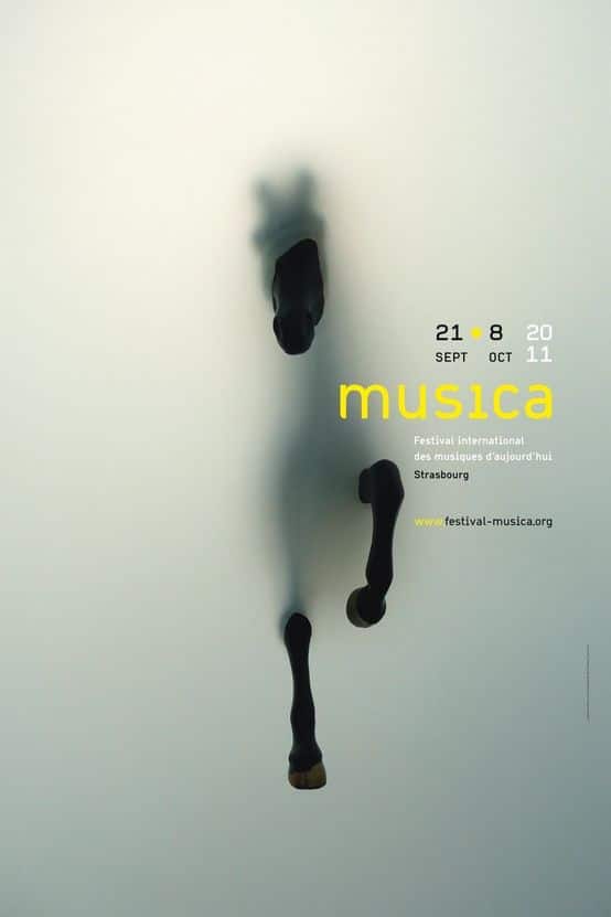 Musica festival poster with blurred abstract figure, dates 21 Sep-8 Oct 2011, Strasbourg. www.festival-musica.org