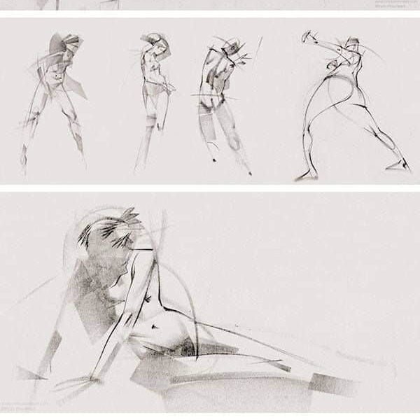 Dynamic gesture drawing sketches showcasing human movement and form in fluid, abstract lines.