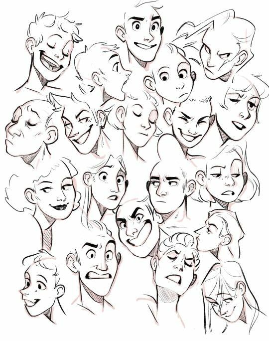 e3da1e60-787a-47f9-9c80-32da91842ab7 Sketch of various expressive cartoon faces showing different emotions in detailed ink drawing. | Sky Rye Design Sketch of various expressive cartoon faces showing different emotions in detailed ink drawing.