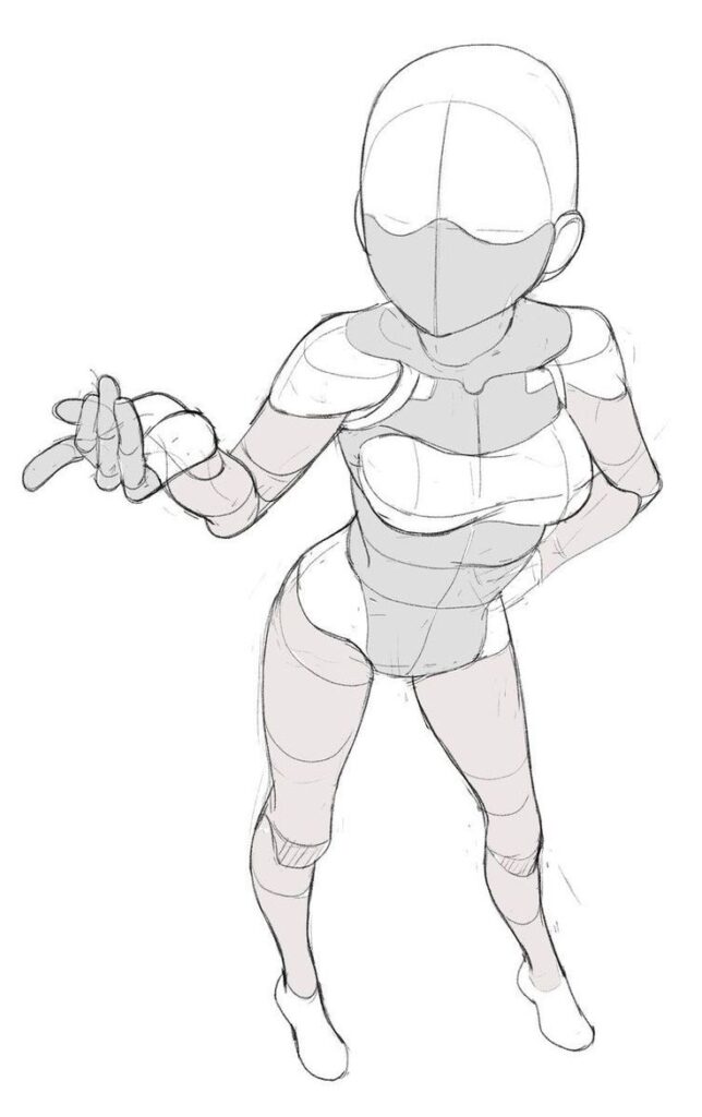 f5b17173-4e93-4f3c-96cf-555a76dec503 Sketch of a humanoid character in a dynamic pose, illustrating body proportions and movement. | Sky Rye Design Sketch of a humanoid character in a dynamic pose, illustrating body proportions and movement.