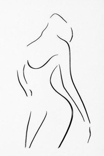 Minimalist line art of a woman's silhouette on a white background, capturing graceful curves and elegance.
