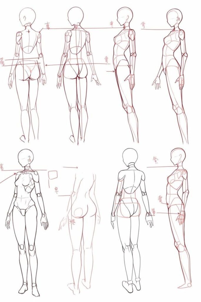febe5a75-eb9d-4291-90e6-59b43b49bd9e Anatomy sketch of female mannequin, showing different poses and proportions for artistic reference. | Sky Rye Design Anatomy sketch of female mannequin, showing different poses and proportions for artistic reference.