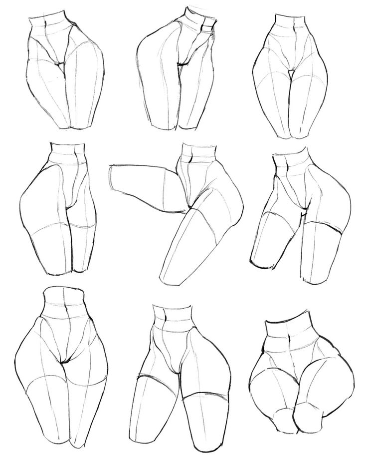 Drawing tutorial on sketching various hip and torso poses with emphasis on form and structure.