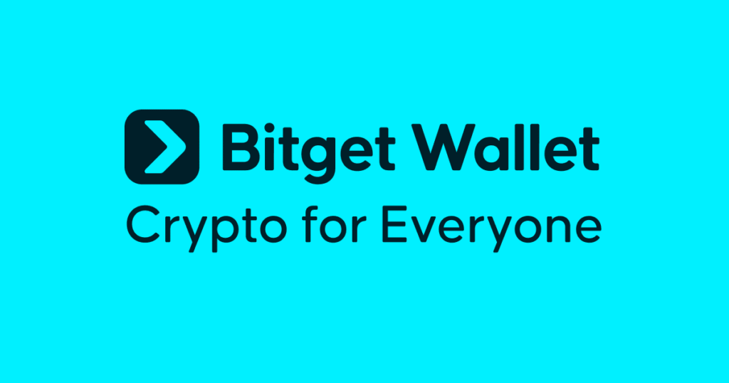 image Bitget Wallet logo with text 'Crypto for Everyone' on a turquoise background. | Sky Rye Design Bitget Wallet logo with text 'Crypto for Everyone' on a turquoise background.