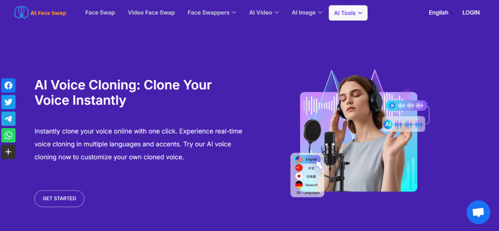 image AI voice cloning service homepage with real-time customization options in multiple languages. | Sky Rye Design AI voice cloning service homepage with real-time customization options in multiple languages.