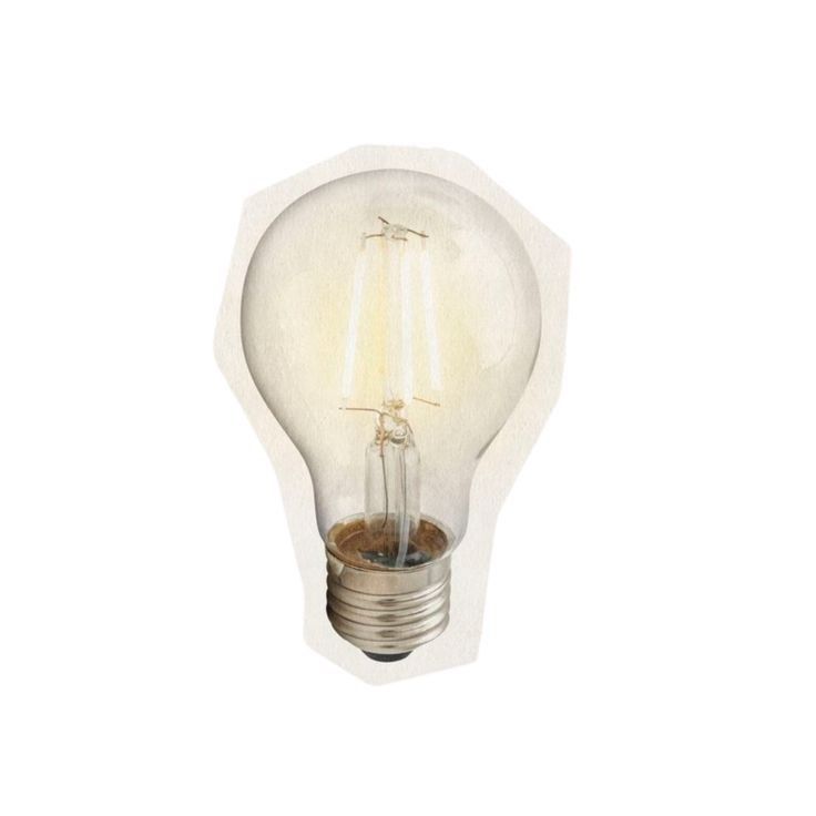 Illustration of a classic incandescent light bulb with a filament on a white background.