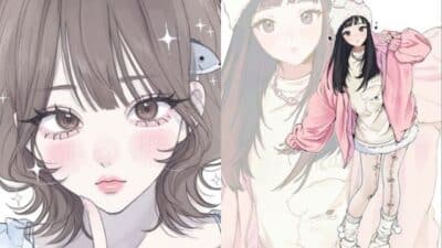 Anime-style illustration of two girls, one with short hair and another in a pink jacket, showcasing cartoon fashion.