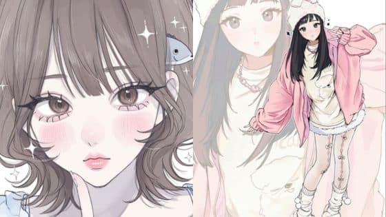 poses to draw your oc in Anime-style illustration of two girls, one with short hair and another in a pink jacket, showcasing cartoon fashion. | Sky Rye Design Anime-style illustration of two girls, one with short hair and another in a pink jacket, showcasing cartoon fashion.