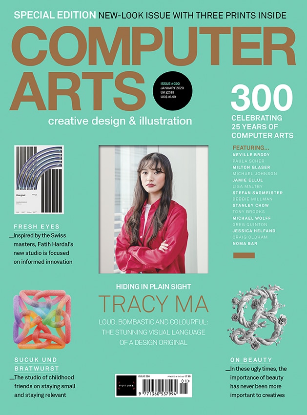 Computer Arts cover featuring creative design and illustration for its 300th issue, highlighting design innovation.