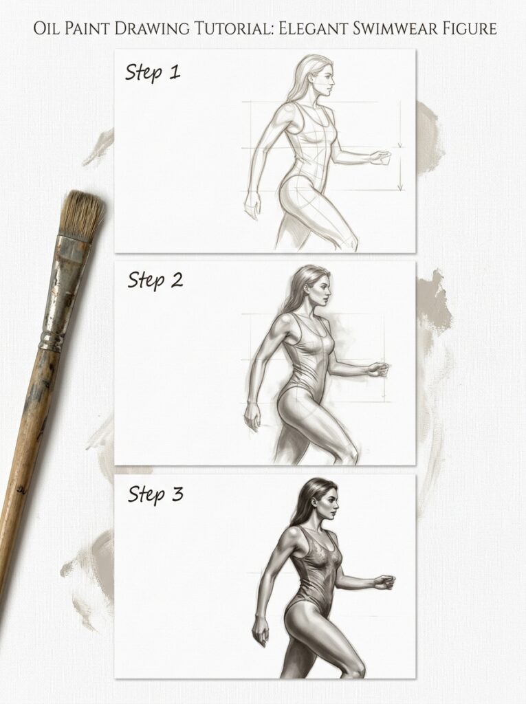 oil_painting_female_figure_swimwear_1783338553270 Oil painting step-by-step tutorial: elegant swimwear figure drawing progression in three stages with paintbrush | Sky Rye Design Oil painting step-by-step tutorial: elegant swimwear figure drawing progression in three stages with paintbrush