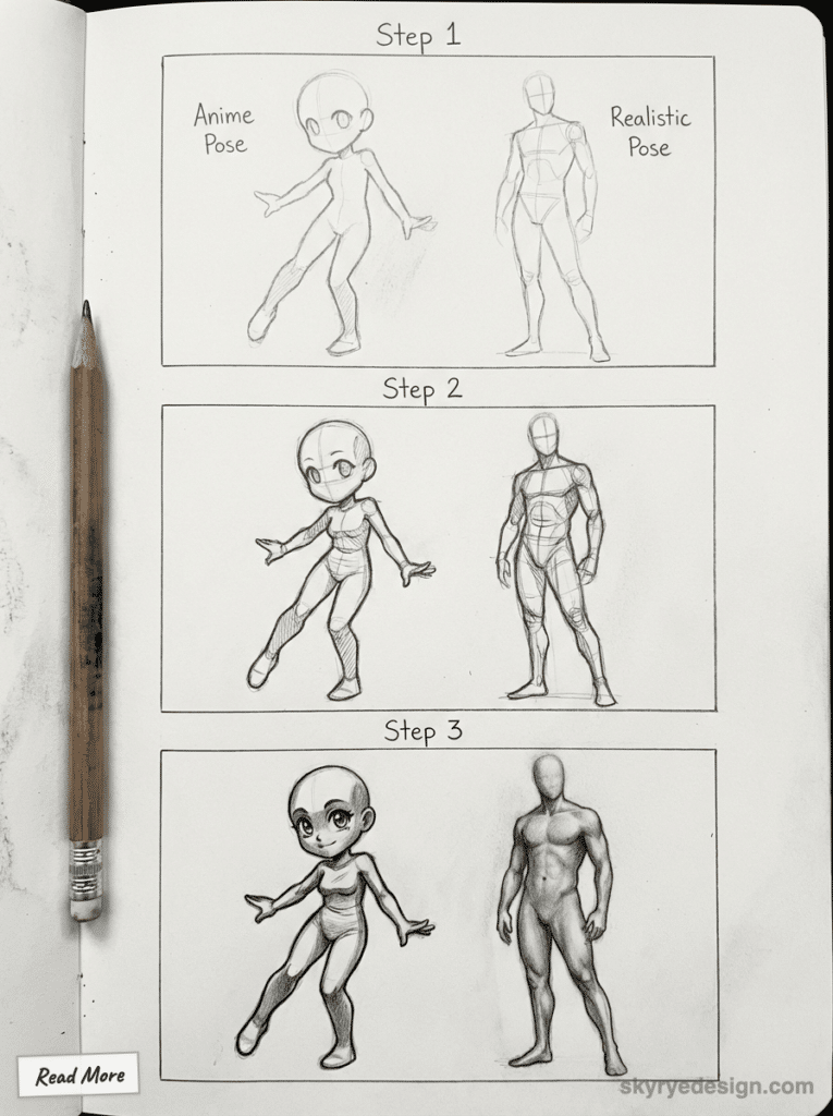 sketch-tutorial - 2026-01-20T173109996 Drawing tutorial: Step-by-step guide to sketching anime and realistic poses, featuring pencil illustrations. | Sky Rye Design Drawing tutorial: Step-by-step guide to sketching anime and realistic poses, featuring pencil illustrations.
