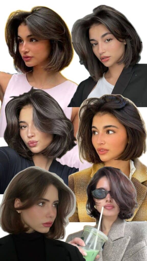 Women showcasing stylish shoulder-length bob hairstyles.
