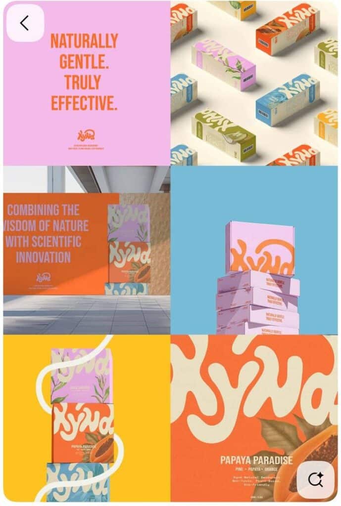 Colorful packaging and branding for natural skincare products highlighting effectiveness and innovation.