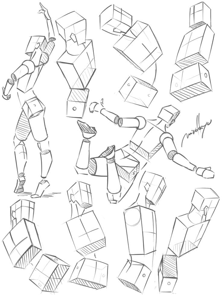 みろっきゅ mirokkyu on X Sketch of articulated mannequin poses with boxy geometric forms, illustrating dynamic human body movement. | Sky Rye Design Sketch of articulated mannequin poses with boxy geometric forms, illustrating dynamic human body movement.