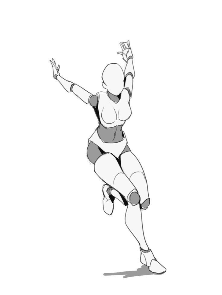 𝐷𝑟𝑎𝑤𝑖𝑛𝑔 Dynamic pose sketch of a humanoid figure mid-leap, showing motion and action in a monochrome palette. | Sky Rye Design Dynamic pose sketch of a humanoid figure mid-leap, showing motion and action in a monochrome palette.