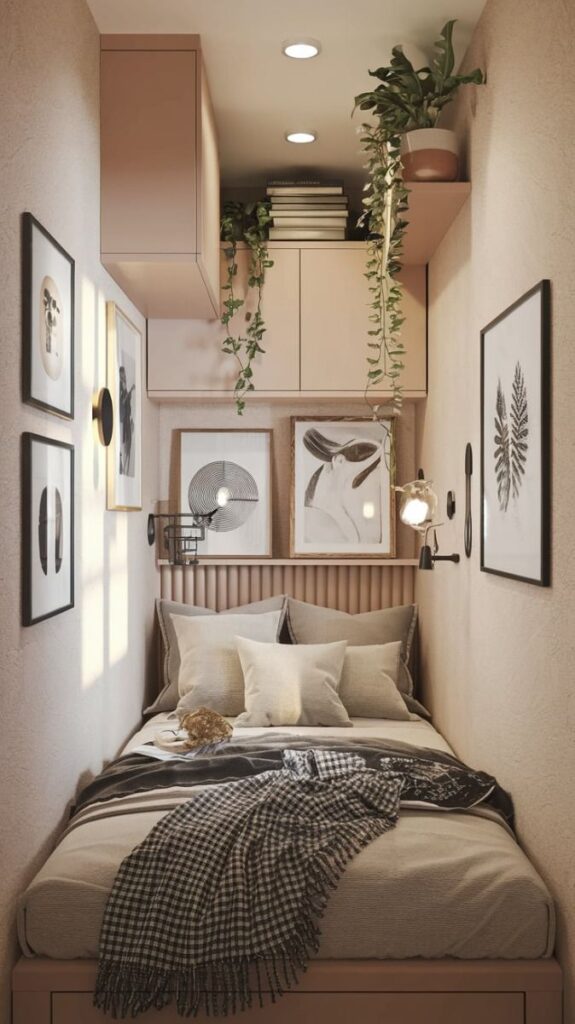 🌟 Aesthetic Small Bedroom Ideas Cozy _ Bedroom Decor Cozy 🛏️ Cozy small bedroom decor with wall art, plush bedding, indoor plants, and soft lighting for a serene atmosphere. | Sky Rye Design Cozy small bedroom decor with wall art, plush bedding, indoor plants, and soft lighting for a serene atmosphere.