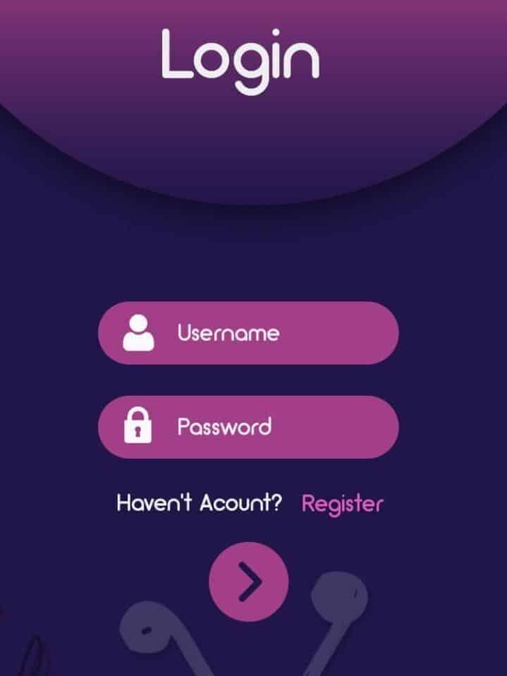 0b37828c7827a4198558f0070a855737 Login screen with username, password fields, and a registration option in pink and purple theme. | Sky Rye Design Login screen with username, password fields, and a registration option in pink and purple theme.