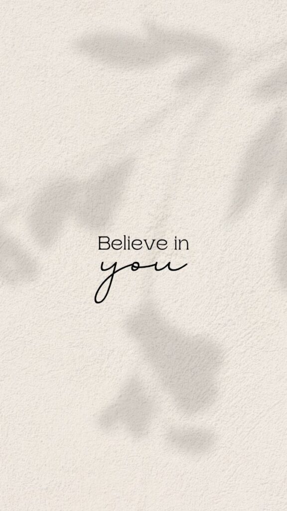 0bbbd6f6-7694-4f20-8847-3ce2e47c768d Inspirational quote on textured background: Believe in you with soft leaf shadows. | Sky Rye Design Inspirational quote on textured background: Believe in you with soft leaf shadows.