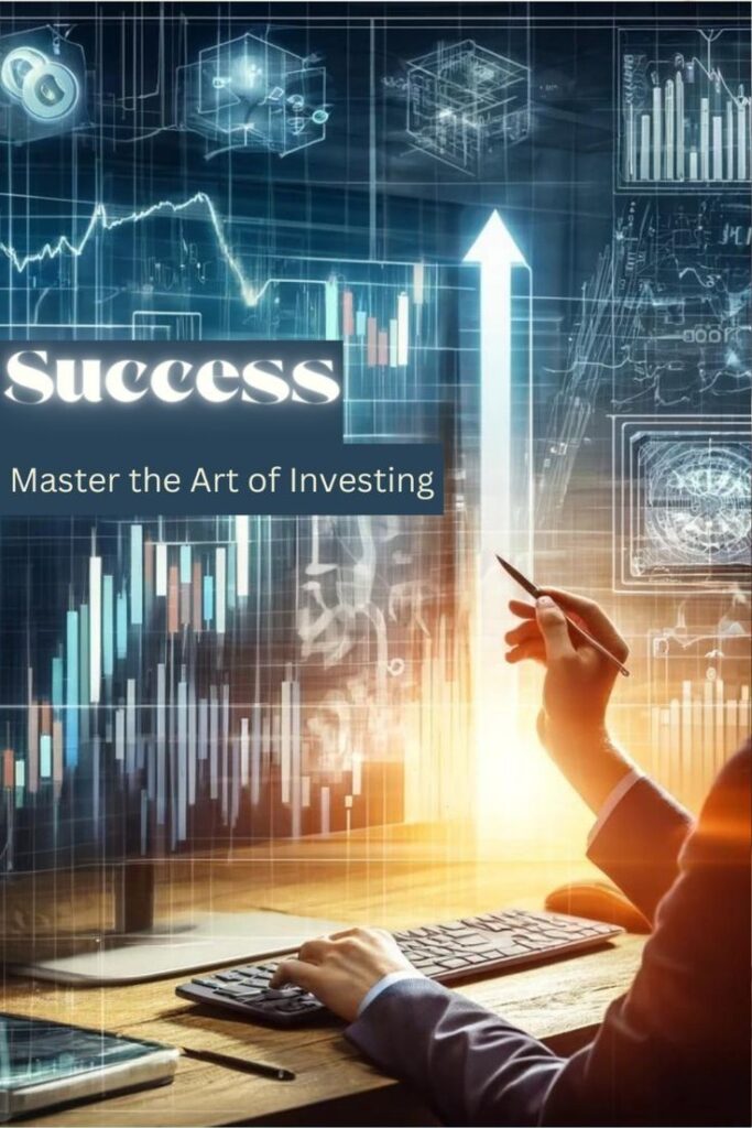 Person analyzing financial data charts on computer, aiming for investment success. Master the Art of Investing text.