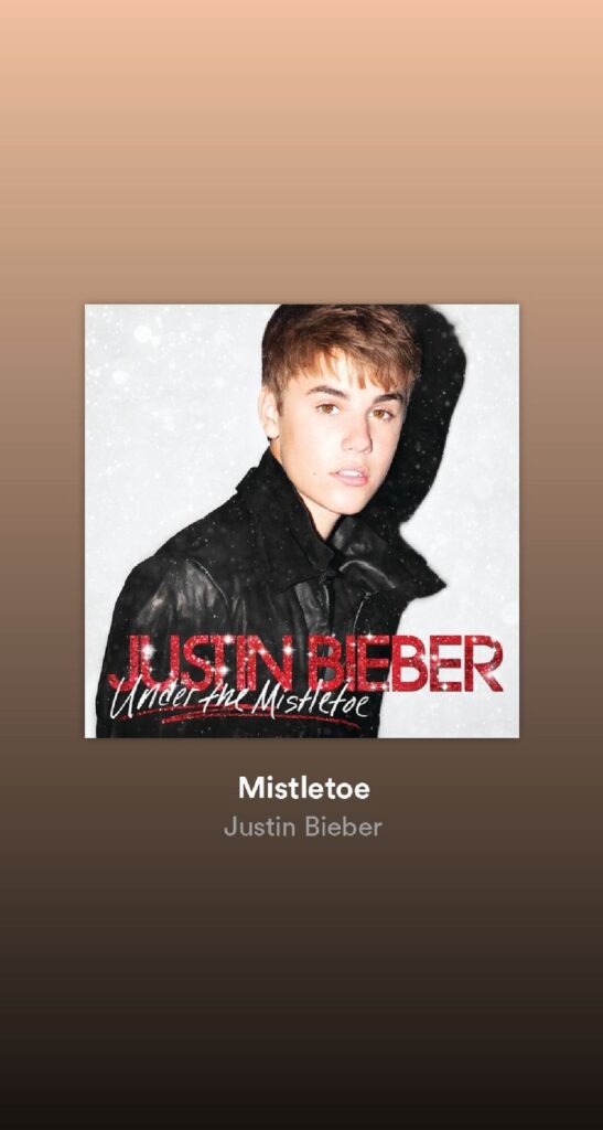 Album cover of Under the Mistletoe with a winter-themed design and artist wearing a black jacket.