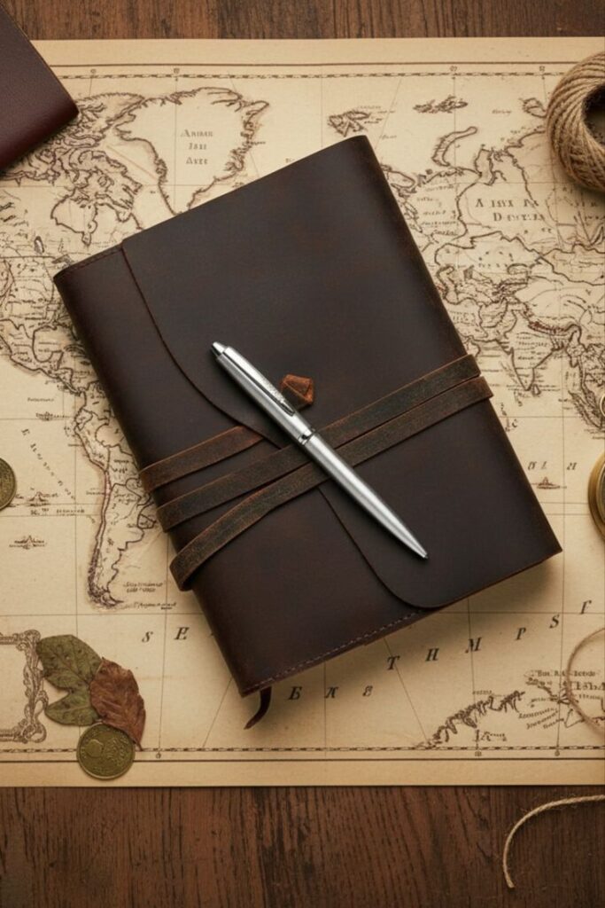 1500bf5295afc5b00657bf7d8fce4260 Leather journal with pen on vintage map, rustic travel concept. | Sky Rye Design Leather journal with pen on vintage map, rustic travel concept.