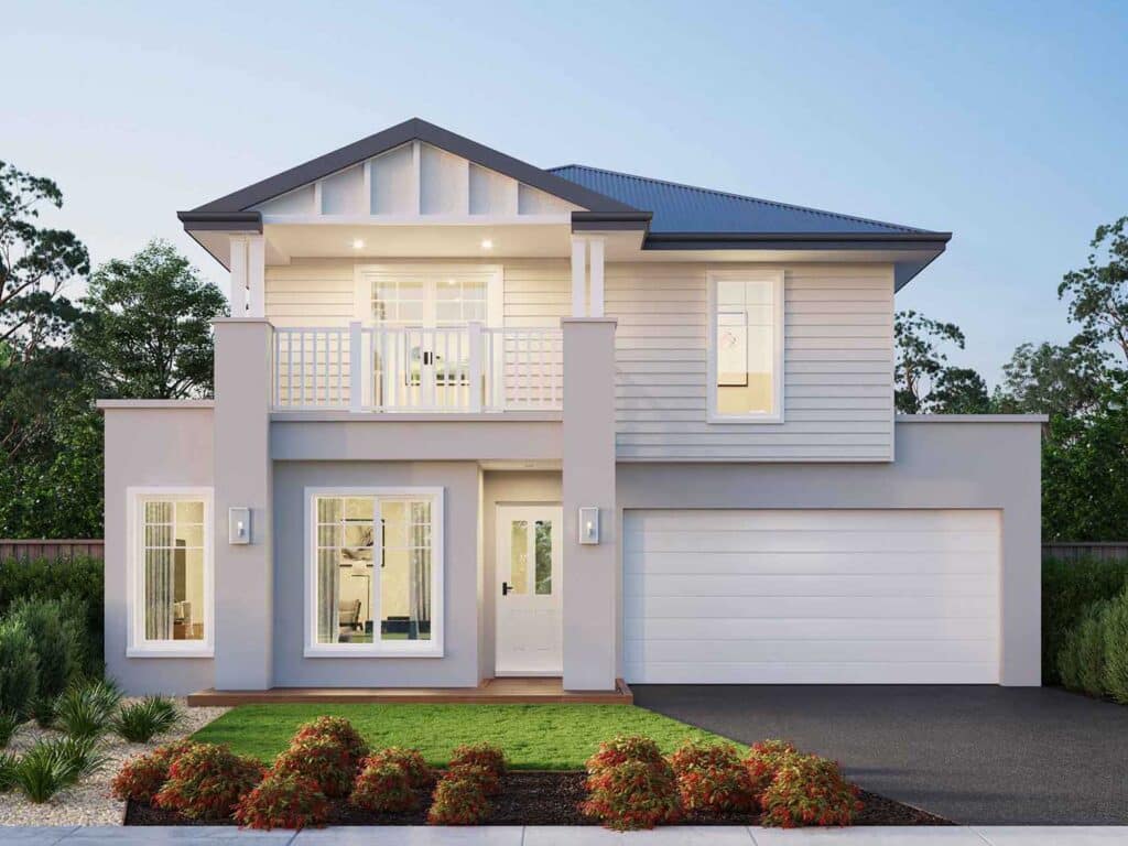 1652761468vfnm5if39qdo3p24mwhujhmxhhz82o Modern two-story house with a garage, white facade, and landscaped garden under a clear blue sky. | Sky Rye Design Modern two-story house with a garage, white facade, and landscaped garden under a clear blue sky.