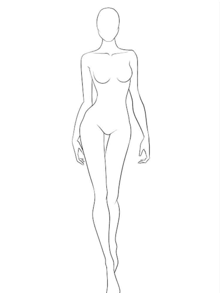 Outline of a female silhouette walking confidently, highlighting proportions and posture.