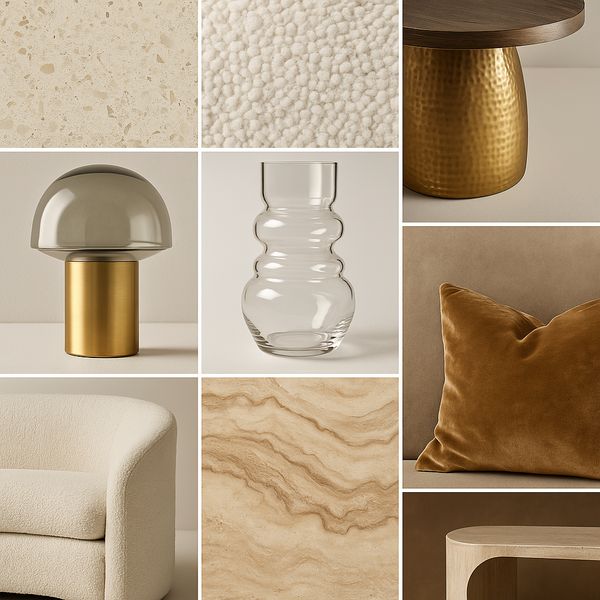 2026 Design Forecast_ The Future of Stylish Living Modern interior design collage with neutral tones: textures, decor pieces, and furniture. Warm, elegant, and minimalistic style. | Sky Rye Design Modern interior design collage with neutral tones: textures, decor pieces, and furniture. Warm, elegant, and minimalistic style.