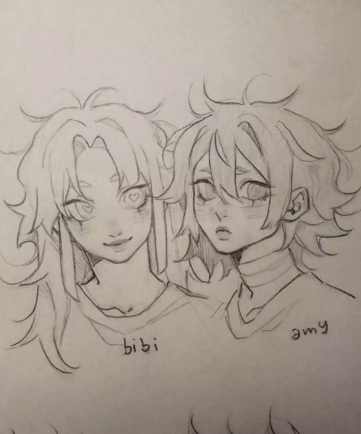 248a26784ad9d484d59eeb7b8eacf26b Two anime-style characters sketched in pencil, displaying detailed expressions and hairstyles on a white background. | Sky Rye Design Two anime-style characters sketched in pencil, displaying detailed expressions and hairstyles on a white background.