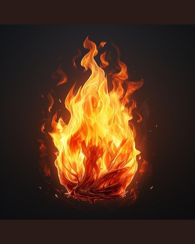 Vibrant orange flames rising against a dark background, symbolizing energy and warmth.