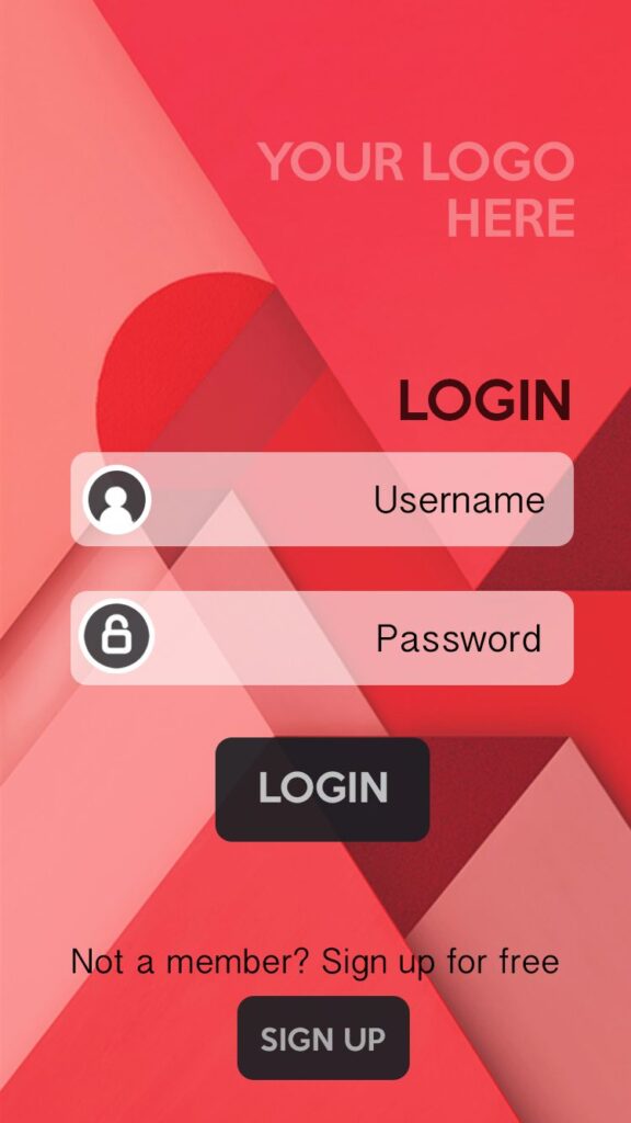 2a573af36e86752b1ccfcfc2e4ac981c User login form on a red geometric background with sign-up option for new users. | Sky Rye Design User login form on a red geometric background with sign-up option for new users.