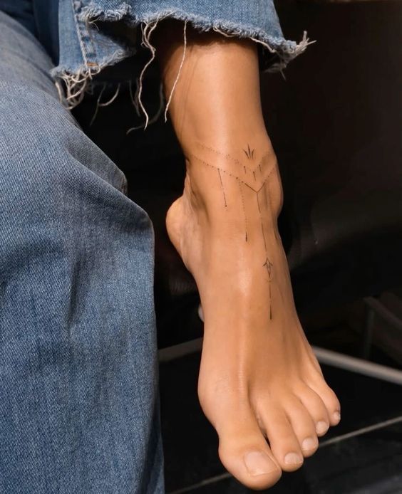 2b8c3420a92a4b913a48edbe1966186c Bare foot with minimalist geometric ankle tattoo, blue jeans, close-up shot. | Sky Rye Design Bare foot with minimalist geometric ankle tattoo, blue jeans, close-up shot.